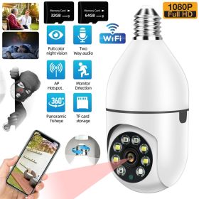 Pet camera E27 Surveillance Camera LED Light Bulb Socket 360¬∞ 2.4G WiFi Security Protection 1080P Spotlight Automatic Human Tracking (Color: camera with 32G card)