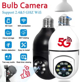 5G Wifi E27 Bulb Surveillance Camera Night Vision Full Color Automatic Human Tracking 4X Digital Zoom Video Security Monitor Cam (Ships From: China, Sensor Size: White Camera 32G)