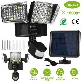 Solar Lights Outdoor 188 LEDs 1600lm Solar Security Lights Motion Sensor Lights 270¬∞Lighting Angle Waterproof (Color: Black)